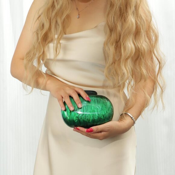 Elegant Marble Acrylic Clutch Purse for Women, Chic Shell Shape Crossbody Evenin - Picture 6 of 7